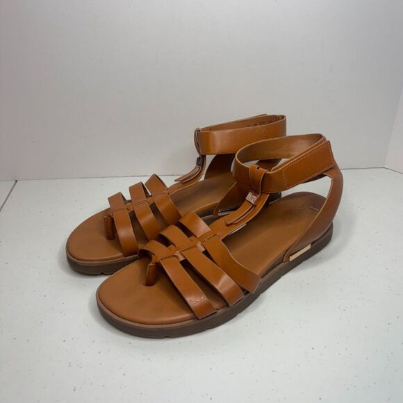 Franco Sarto Gladiator Brown Leather Comfort Strappy Sandals Adjustable Womens - Picture 1 of 9